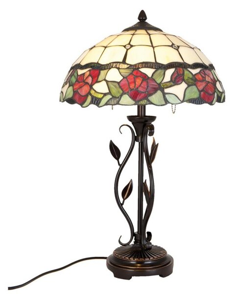 Stolná lampa Tiffany s ružami Rosalin - Ø 35*61 cm 2x E27/60W - Clayre & Eef