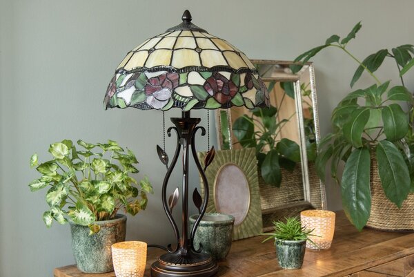 Stolná lampa Tiffany s ružami Rosalin - Ø 35*61 cm 2x E27/60W - Clayre & Eef