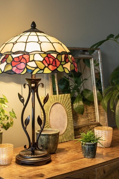 Stolná lampa Tiffany s ružami Rosalin - Ø 35*61 cm 2x E27/60W - Clayre & Eef
