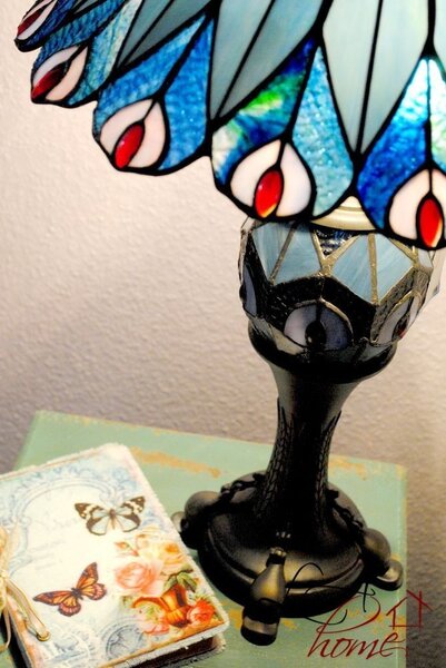 Clayre & Eef Stolní lampa Tiffany Peacock - Clayre & Eef