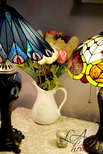 Clayre & Eef Stolní lampa Tiffany Peacock - Clayre & Eef