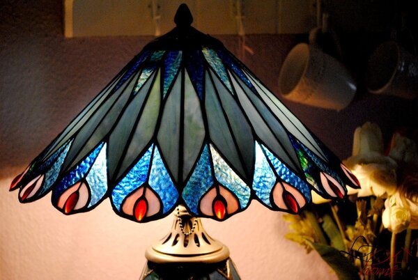 Clayre & Eef Stolní lampa Tiffany Peacock - Clayre & Eef
