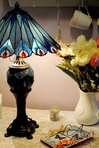 Clayre & Eef Stolní lampa Tiffany Peacock - Clayre & Eef