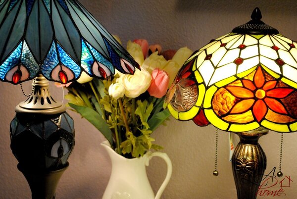 Clayre & Eef Stolní lampa Tiffany Peacock - Clayre & Eef