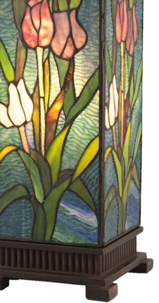 Modrá hranatá stolná lampa Tiffany s tulipánmi Toulipp - 24*58.5 cm/ 1*60W - Clayre & Eef