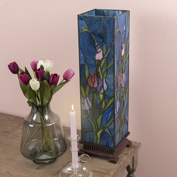 Modrá hranatá stolná lampa Tiffany s tulipánmi Toulipp - 24*58.5 cm/ 1*60W - Clayre & Eef