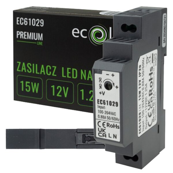 BERGE Napájanie na DIN lištu - 12V 15W 0,88A pre IP20 PREMIUM LED pásik