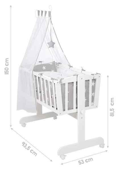 Biela kolíska na kolieskach s baldachýnom 40x90 cm Little stars – Roba