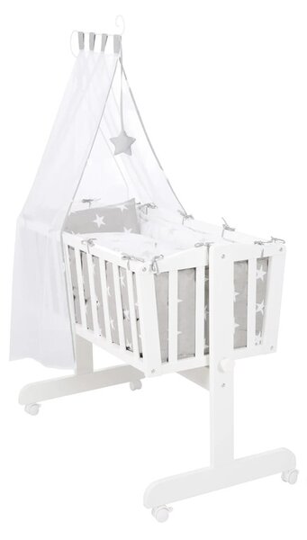 Biela kolíska na kolieskach s baldachýnom 40x90 cm Little stars – Roba