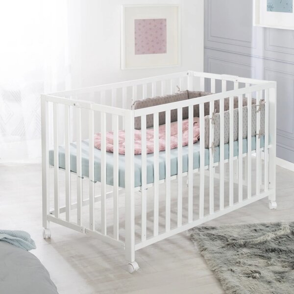 Biela skladacia postieľka na kolieskach 60x120 cm Fold up – Roba