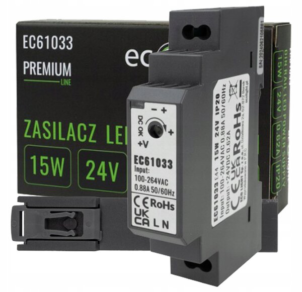 BERGE Napájanie na DIN lištu - 24V 15W 0,62A pre IP20 PREMIUM LED pásik
