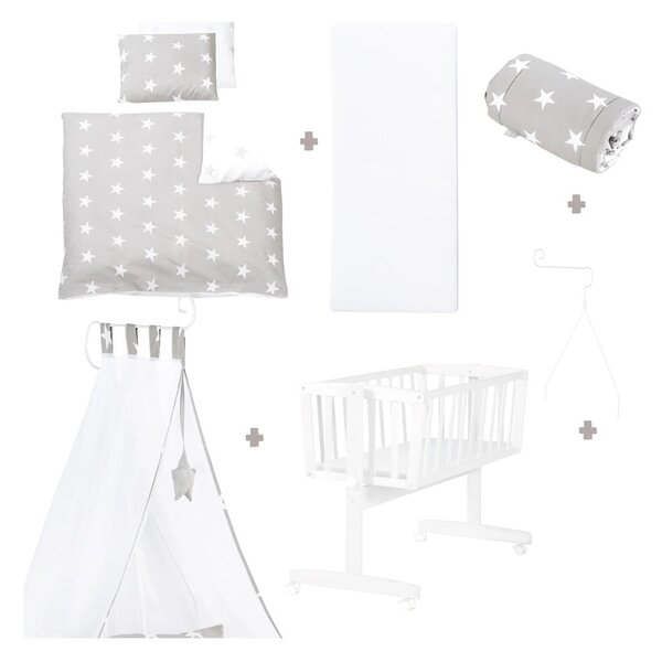 Biela kolíska na kolieskach s baldachýnom 40x90 cm Little stars – Roba