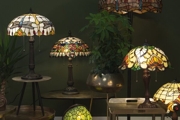 Stolná lampa Tiffany Yellow Garden - Ø 40*50 cm 2x E27 - Clayre & Eef