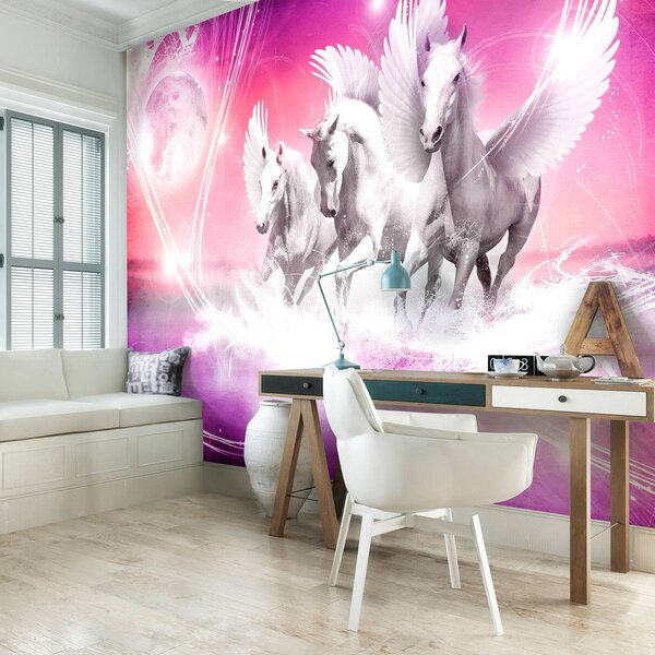 Fototapeta - Pegasus na ružovom pozadí (152,5x104 cm)