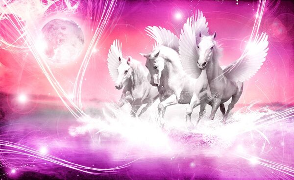 Fototapeta - Pegasus na ružovom pozadí (152,5x104 cm)