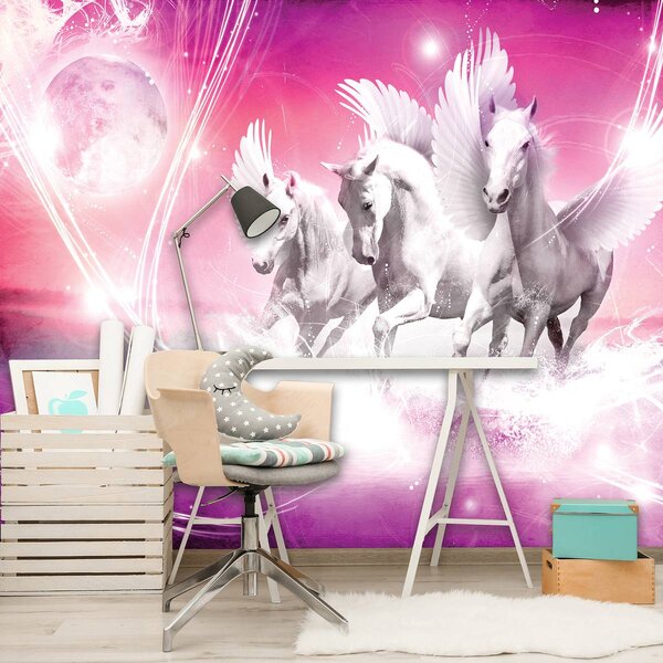 Fototapeta - Pegasus na ružovom pozadí (152,5x104 cm)