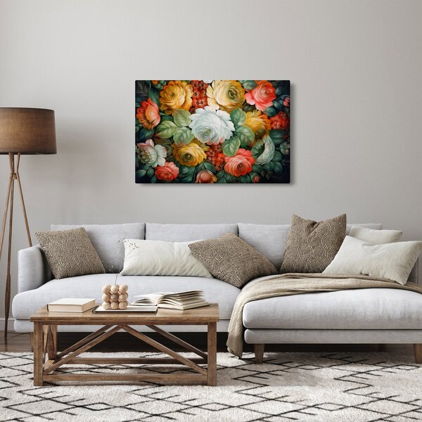 Obraz maľovanej kytice kvetov (90x60 cm)