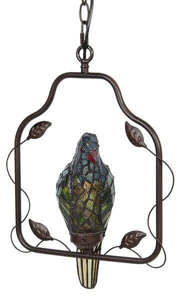 Závesné vitrážové svetlo Tiffany v dizajne papagája - 40 * 26 * 86 cm E14 / max 1 * 25W - Clayre & Eef