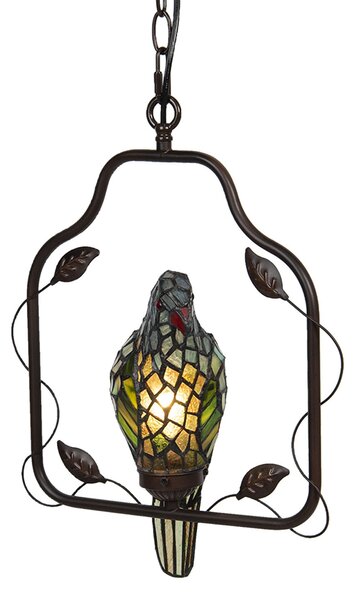 Závesné vitrážové svetlo Tiffany v dizajne papagája - 40 * 26 * 86 cm E14 / max 1 * 25W - Clayre & Eef