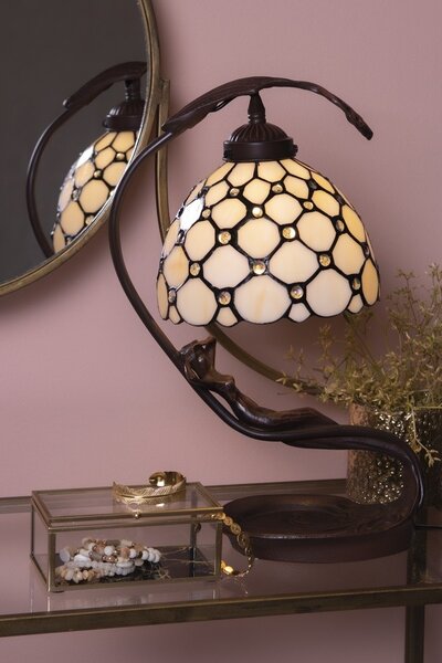 Krémová stolná lampa Tiffany Millie - 28 * 20 * 41 cm E14 / max 1 * 25W - Clayre & Eef
