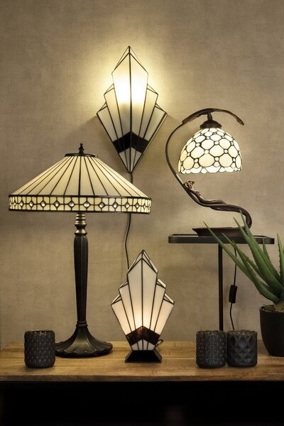 Krémová stolná lampa Tiffany Millie - 28 * 20 * 41 cm E14 / max 1 * 25W - Clayre & Eef