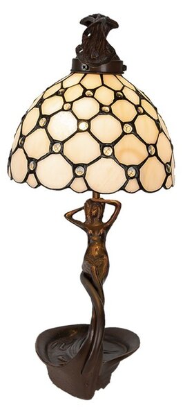 Krémová stolná lampa Tiffany Millie - 28 * 20 * 41 cm E14 / max 1 * 25W - Clayre & Eef