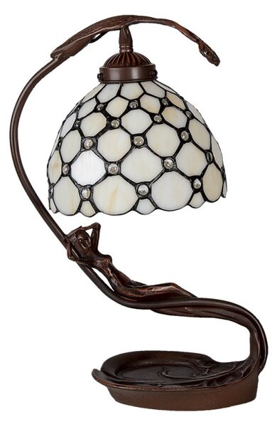Krémová stolná lampa Tiffany Millie - 28 * 20 * 41 cm E14 / max 1 * 25W - Clayre & Eef