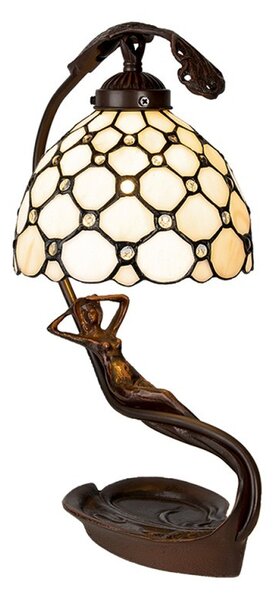 Krémová stolná lampa Tiffany Millie - 28 * 20 * 41 cm E14 / max 1 * 25W - Clayre & Eef