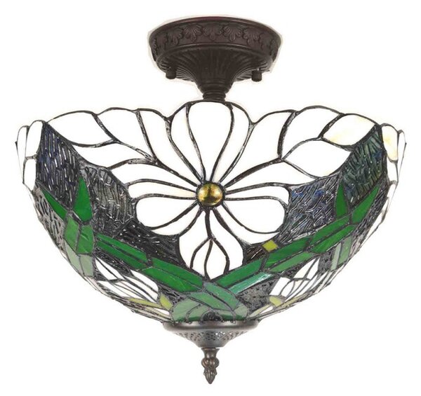 Krémovo-zelené stropné svietidlo Tiffany Malion - Ø 36*31 cm E27/max 2*40W - Clayre & Eef