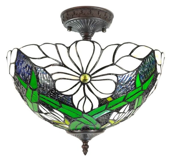 Krémovo-zelené stropné svietidlo Tiffany Malion - Ø 36*31 cm E27/max 2*40W - Clayre & Eef
