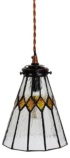 Závesná Tiffany lampa žlté detaily Yello - Ø 15*115 cm E14/max 1*25W - Clayre & Eef