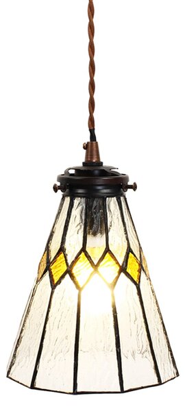 Závesná Tiffany lampa žlté detaily Yello - Ø 15*115 cm E14/max 1*25W - Clayre & Eef