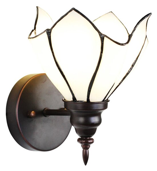 Biela nástenná Tiffany lampa v tvare kvetu Folwia - 23*17*19 cm E27/max 1*40W - Clayre & Eef