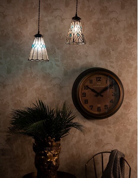 Závesná Tiffany lampa modré detaily BlueRhom - Ø 15*115 cm E14/max 1*25W - Clayre & Eef