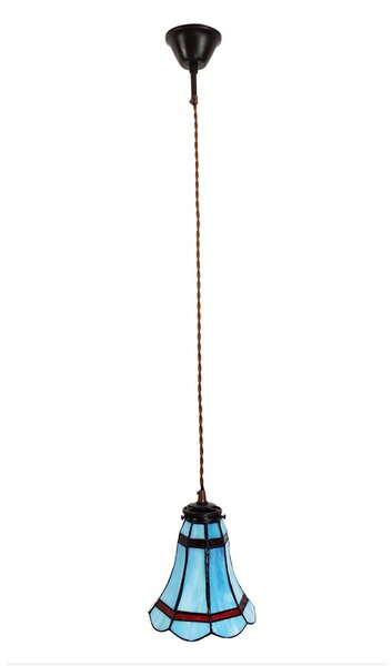 Modrá závesná Tiffany lampa červené pruhy RedLine - Ø 15*115 cm E14/max 1*25W - Clayre & Eef