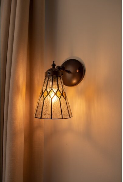 Nástenná Tiffany lampa žlté detaily YelloRhom - 17*12*23 cm E14/max 1*40W - Clayre & Eef