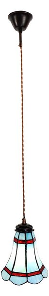 Modrá závesná Tiffany lampa červené pruhy RedLine - Ø 15*115 cm E14/max 1*25W - Clayre & Eef
