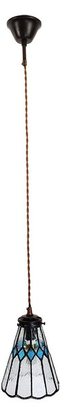 Závesná Tiffany lampa modré detaily BlueRhom - Ø 15*115 cm E14/max 1*25W - Clayre & Eef