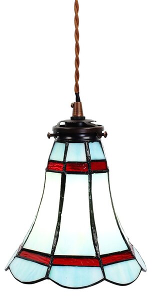 Modrá závesná Tiffany lampa červené pruhy RedLine - Ø 15*115 cm E14/max 1*25W - Clayre & Eef