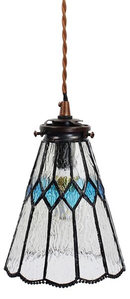 Závesná Tiffany lampa modré detaily BlueRhom - Ø 15*115 cm E14/max 1*25W - Clayre & Eef