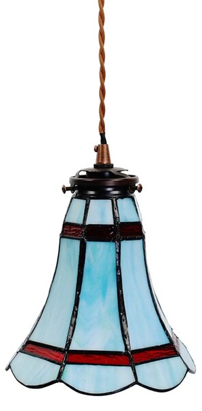 Modrá závesná Tiffany lampa červené pruhy RedLine - Ø 15*115 cm E14/max 1*25W - Clayre & Eef