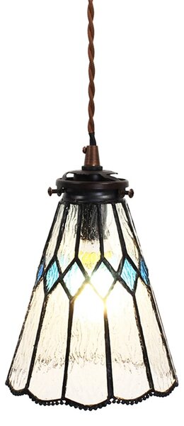Závesná Tiffany lampa modré detaily BlueRhom - Ø 15*115 cm E14/max 1*25W - Clayre & Eef