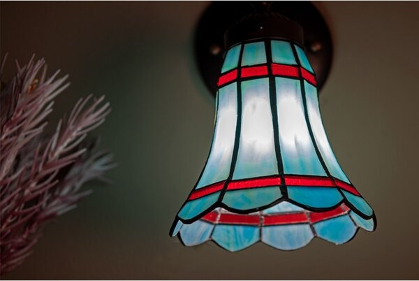 Modrá nástenná Tiffany lampa červené pruhy RedLine - 17*12*23 cm E14/max 1*40W - Clayre & Eef
