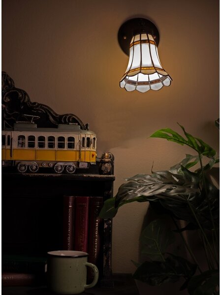 Nástenná lampa Tiffany s bielym tienidlom BrownLine - 17*12*23 cm E14/max 1*40W - Clayre & Eef