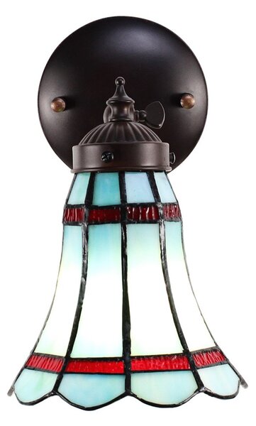 Modrá nástenná Tiffany lampa červené pruhy RedLine - 17*12*23 cm E14/max 1*40W - Clayre & Eef