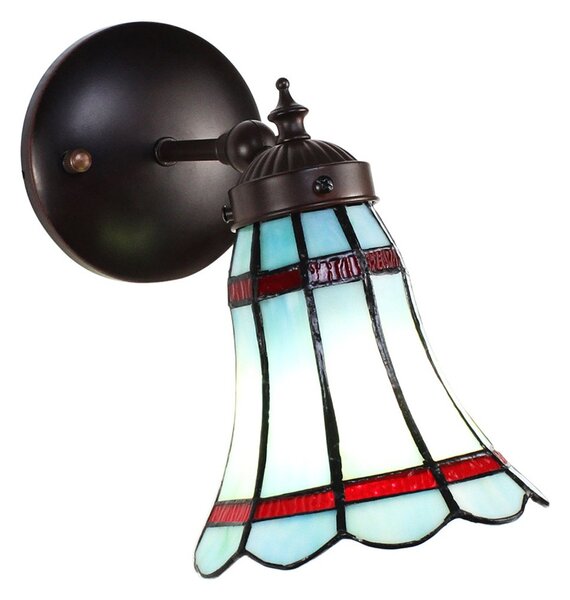 Modrá nástenná Tiffany lampa červené pruhy RedLine - 17*12*23 cm E14/max 1*40W - Clayre & Eef
