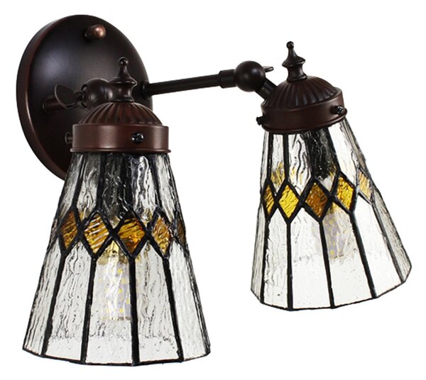 Nástenná Tiffany lampa 2 tienidlá žlté detaily Yello - 30*23*23 cm E14/max 2*25W - Clayre & Eef