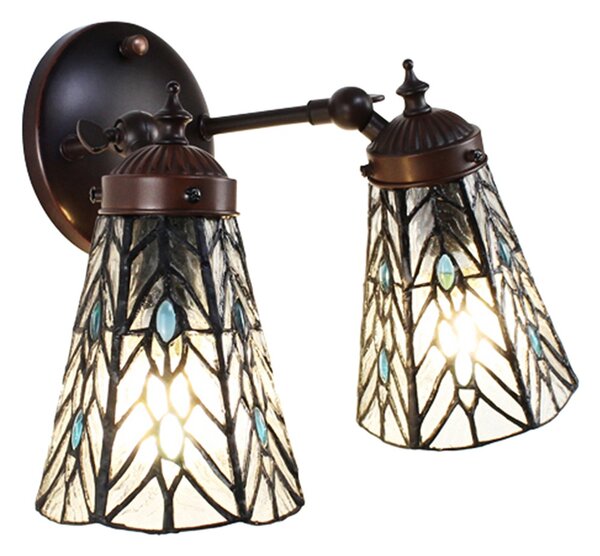 Nástenná Tiffany lampa 2 tienidlá modré kamienky - 30*23*23 cm E14/max 2*25W - Clayre & Eef