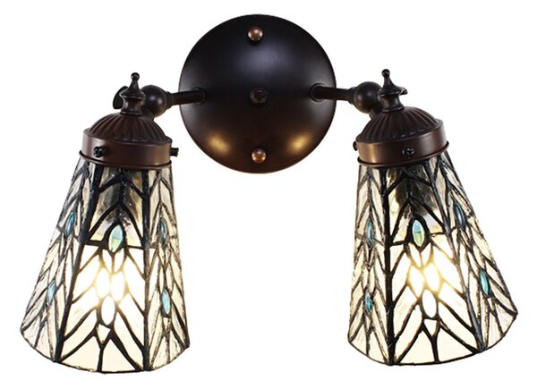 Nástenná Tiffany lampa 2 tienidlá modré kamienky - 30*23*23 cm E14/max 2*25W - Clayre & Eef