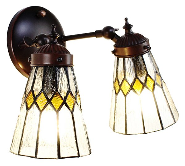 Nástenná Tiffany lampa 2 tienidlá žlté detaily Yello - 30*23*23 cm E14/max 2*25W - Clayre & Eef